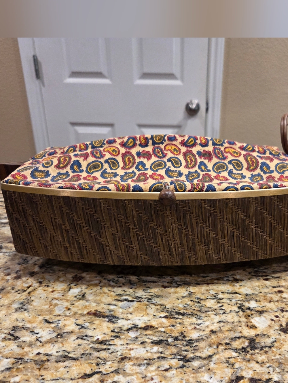 Vtg Salton Electric Roll & Bread Warmer MCM Hot Tray Basket Paisley Cover 1960s